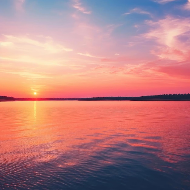 Hermosa puesta de sol sobre el fondo de la naturaleza del lago