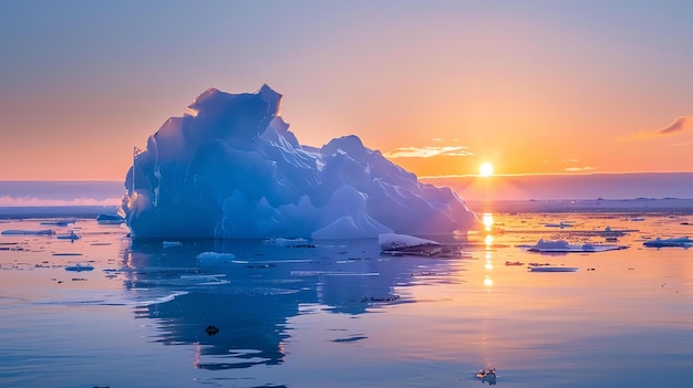 Foto una hermosa puesta de sol sobre el hielo ártico el sol que se pone arroja un brillo cálido sobre el paisaje helado creando una escena impresionante