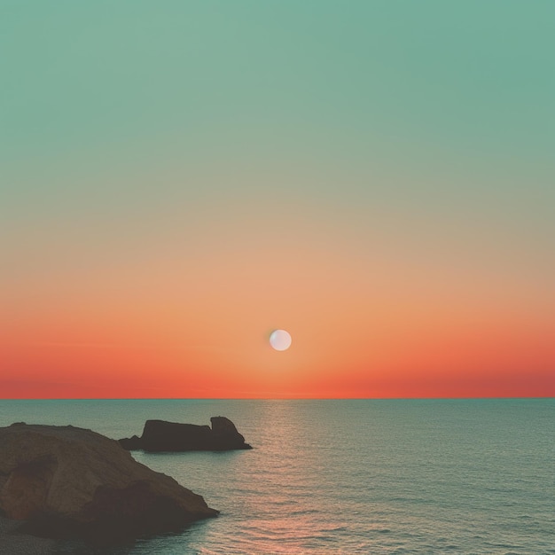 hermosa puesta de sol vista desde la playa imágenes minimalistas paisajes de color naranja claro y turquesa