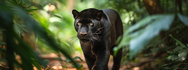 hermosa puma negra en el primer plano de la jungla