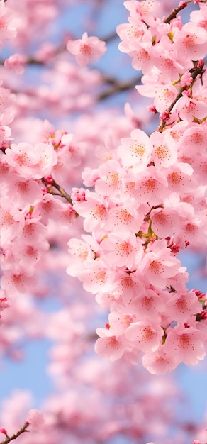 Hermosa rama floreciente de flor de cerezo sakura en primavera