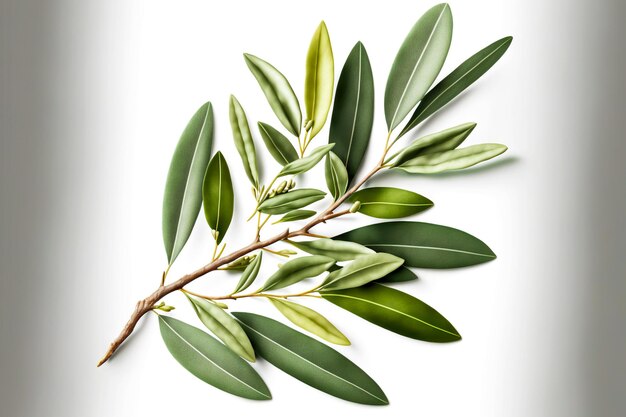 Foto hermosa rama verde sin fruto de oliva aislado sobre fondo blanco.