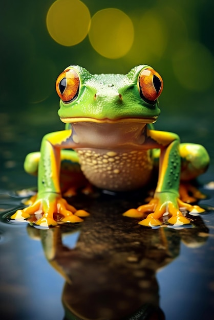 Hermosa rana en bosque húmedo generada por IA