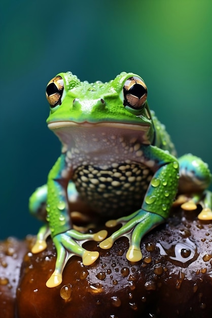 Hermosa rana en bosque húmedo generada por IA