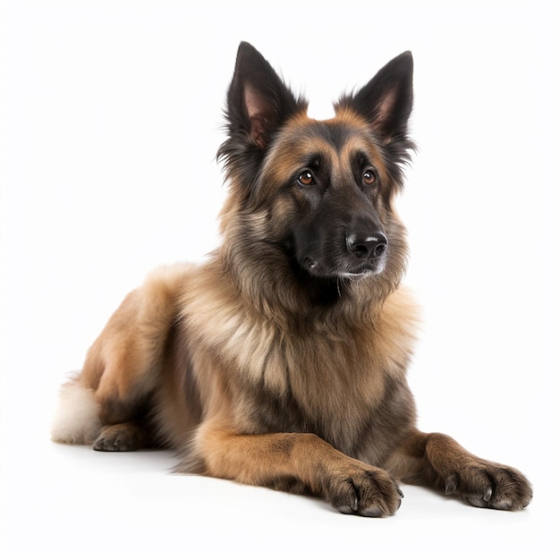 Hermosa raza de perro esponjoso pastor belga primer plano aislado en blanco buena mascota leal amigo