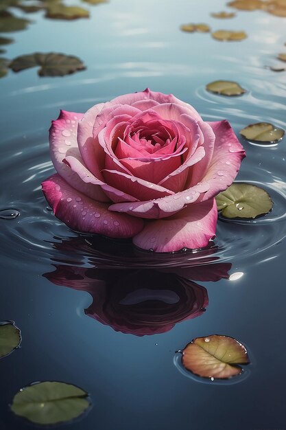 Una hermosa rosa en el agua