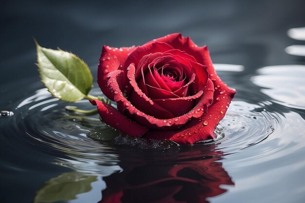 Una hermosa rosa en el agua