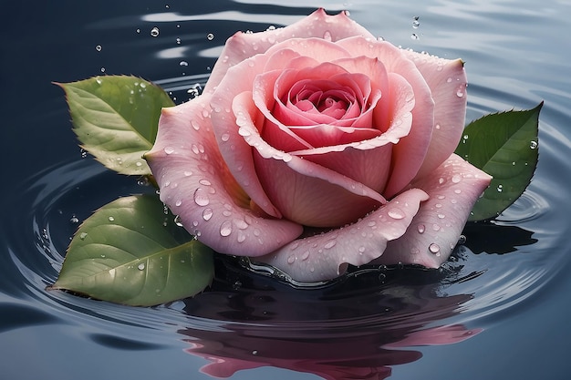 Una hermosa rosa en el agua