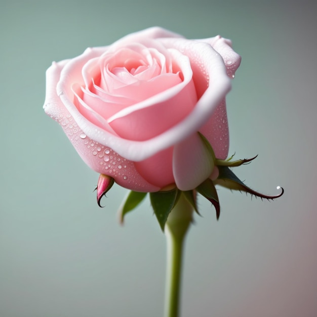 Una hermosa rosa aislada con gotas de lluvia