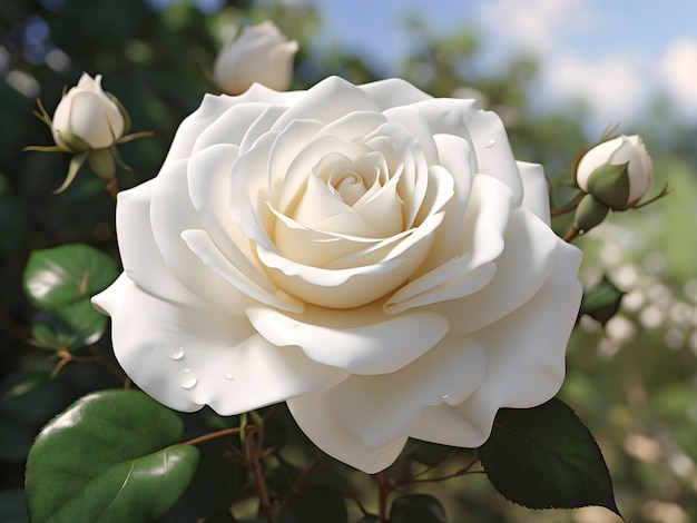 La hermosa rosa blanca al aire libre