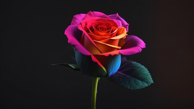 Hermosa rosa de colores sobre un fondo negro de cerca