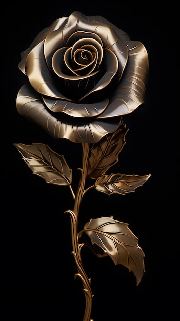 Hermosa Rosa Negra Con Adorno Dorado Sobre Un Fondo Negro