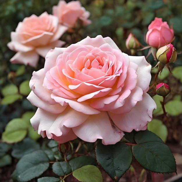 Una hermosa rosa florece en el jardín