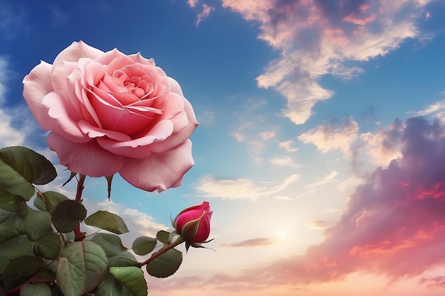 Hermosa rosa con fondo de cielo