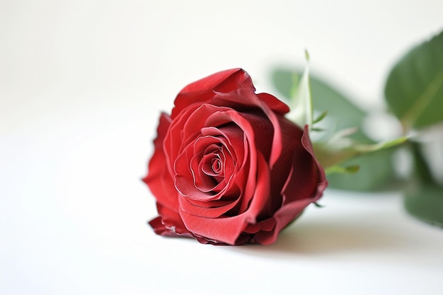 Una hermosa rosa roja en blanco