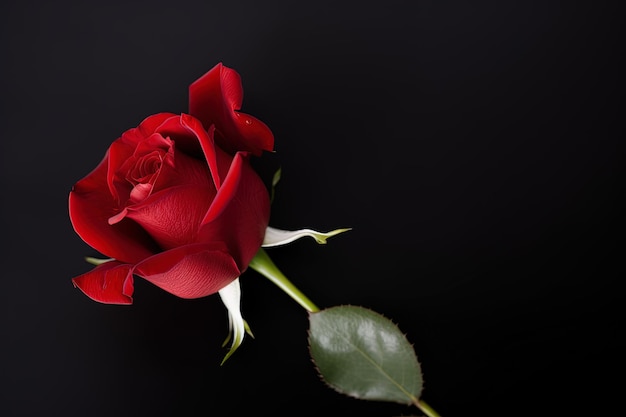 Hermosa rosa roja como símbolo de amor sobre fondo negro