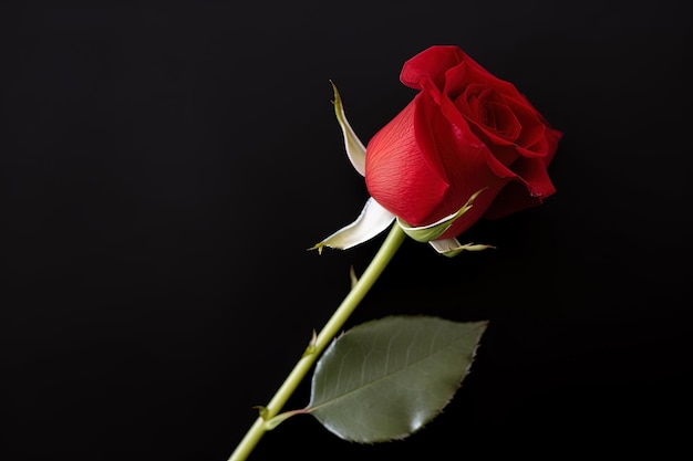 Hermosa rosa roja como símbolo de amor sobre fondo negro