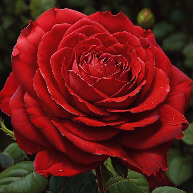 Una hermosa rosa roja fresca aislada sobre un fondo negro con un camino de recorte