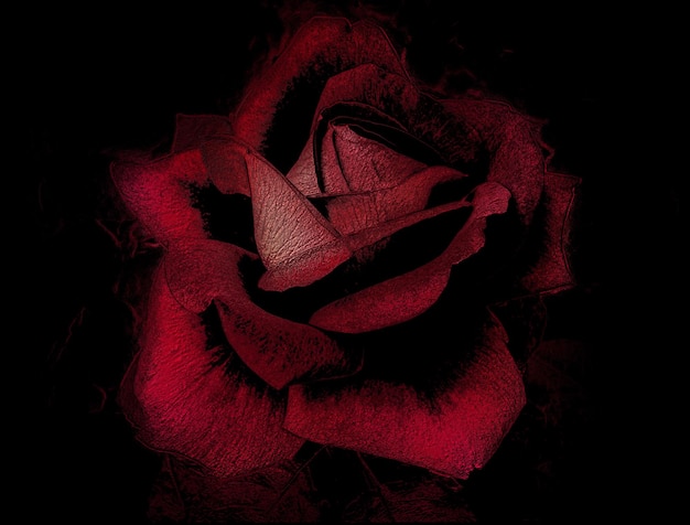 Foto hermosa rosa roja integrada em fundo negro