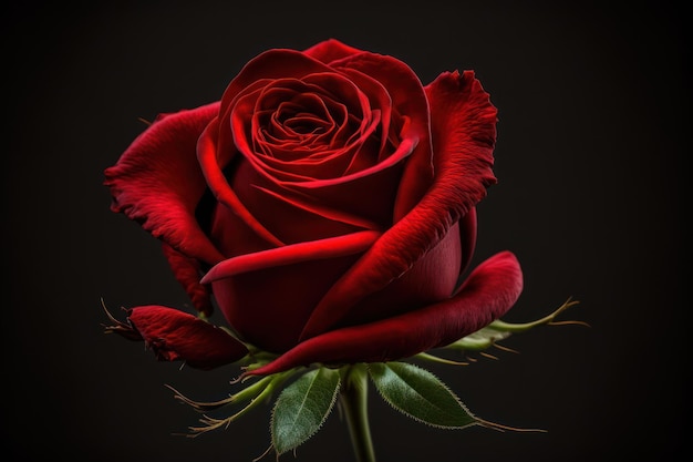 Hermosa rosa roja en primer plano y detalle de fondo romántico
