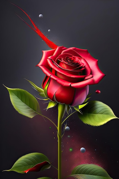 Hermosa rosa roja con salpicaduras de pintura