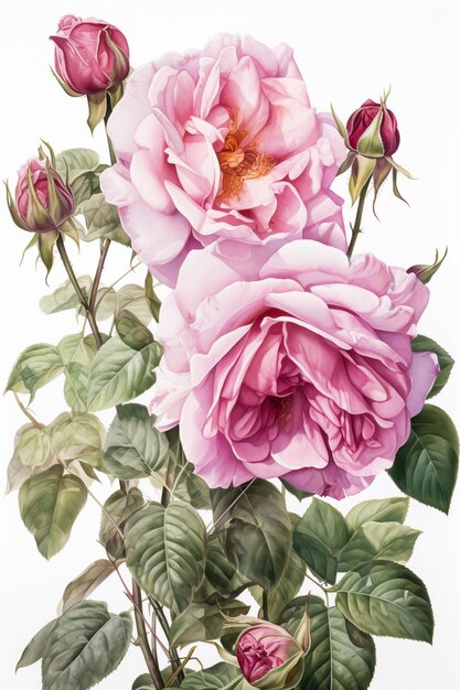 Hermosa rosa rosa sobre un fondo blanco Ilustración acuarela