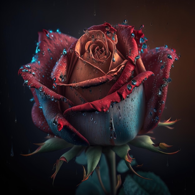 Hermosa rosa sobre un fondo negro colores dramáticos e impactantes ai generativo