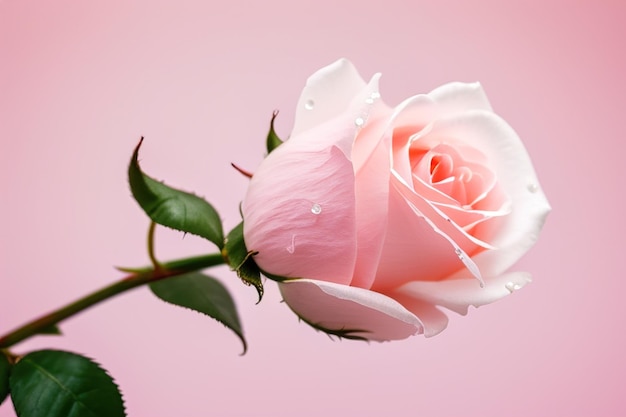 Hermosa rosa sobre fondo rosa claro