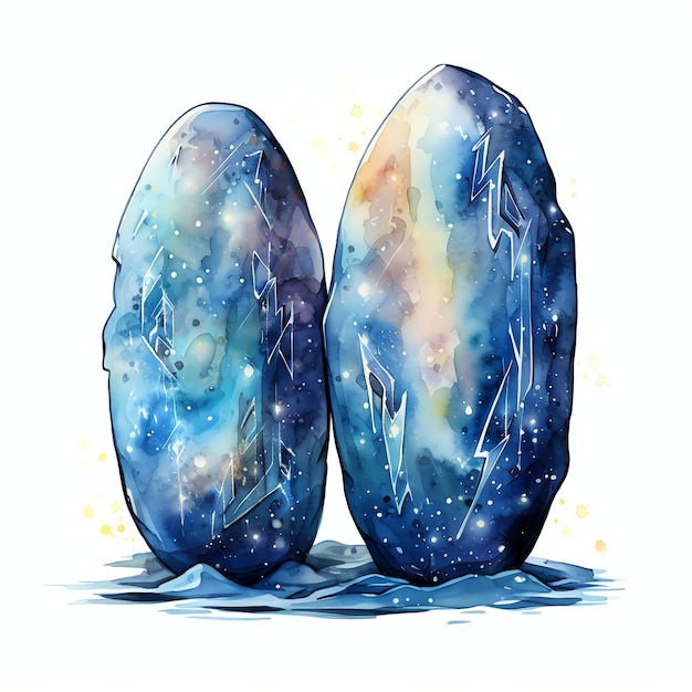 hermosa runa piedras fantasía acuarela cuento de hadas clipart ilustración