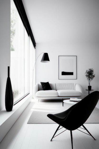 Foto hermosa sala de estar en blanco y negro con muebles de lujo