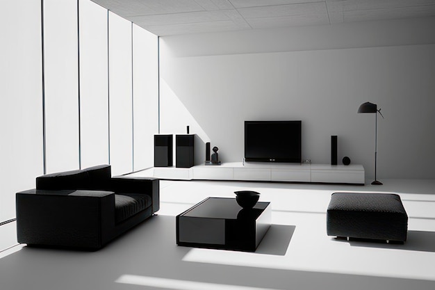 hermosa sala de estar en blanco y negro con muebles de lujo