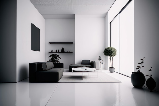 hermosa sala de estar en blanco y negro con muebles de lujo