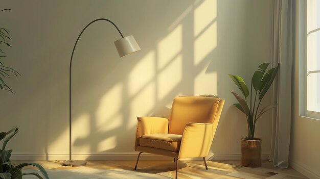 Foto una hermosa sala de estar con un cómodo sillón una elegante lámpara de piso y una planta exuberante en la esquina