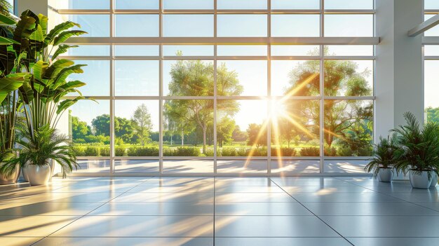 Foto una hermosa sala de oficinas moderna y espaciosa con ventanas panorámicas y una perspectiva en un agradable naranja