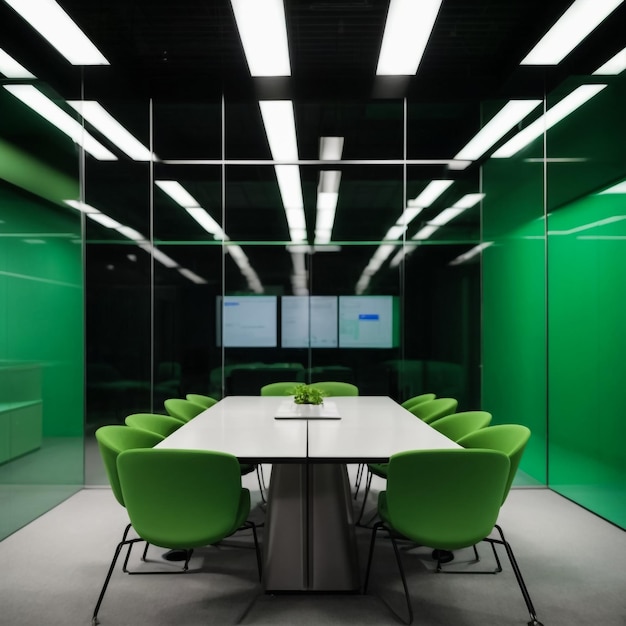 Una hermosa sala de reuniones diseñada con un interior verde