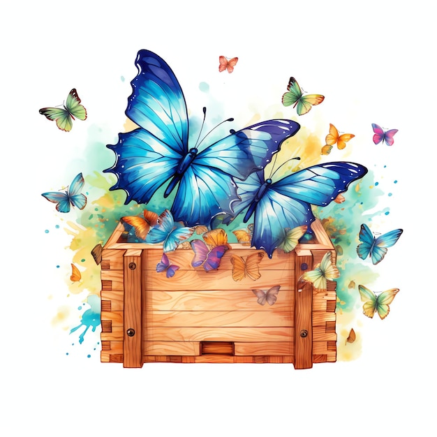 hermosa saliendo de una caja de madera acuarela fantasía cuento de hadas clipart ilustración