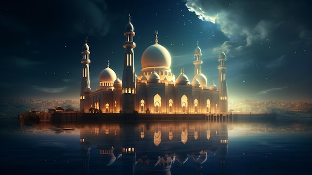 La hermosa y serena mezquita por la noche.