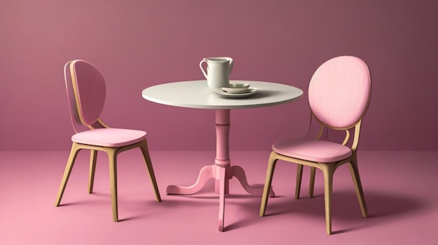 Hermosa silla rosa y mesa sobre un fondo colorido