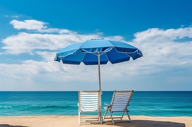 Hermosa sombrilla y silla alrededor de la playa mar océano con cielo azul para viajar