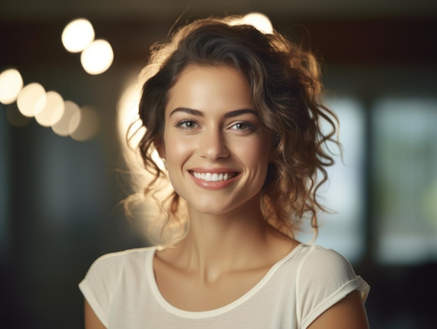 La hermosa sonrisa amplia de una mujer sana dientes blancos de cerca