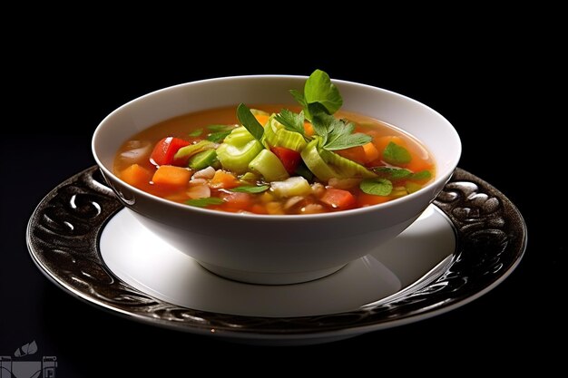 Foto hermosa sopa de verduras fondo negro ilustración generativa ai