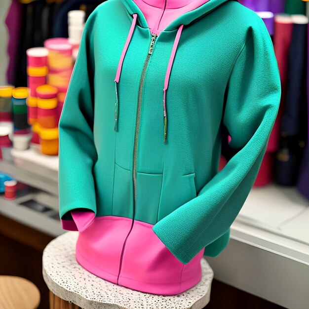 Hermosa sudadera con capucha en un maniquí de costura