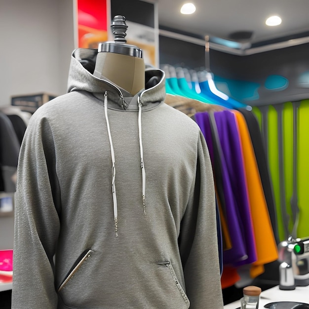 Hermosa sudadera con capucha en un maniquí de costura