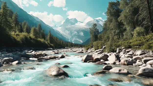 Hermosa Suiza Blue River Stream Paisaje Fondo de pantalla Generado AI