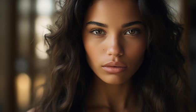 Hermosa supermodelo rostro de mujer fotografía de moda frente a la cámara