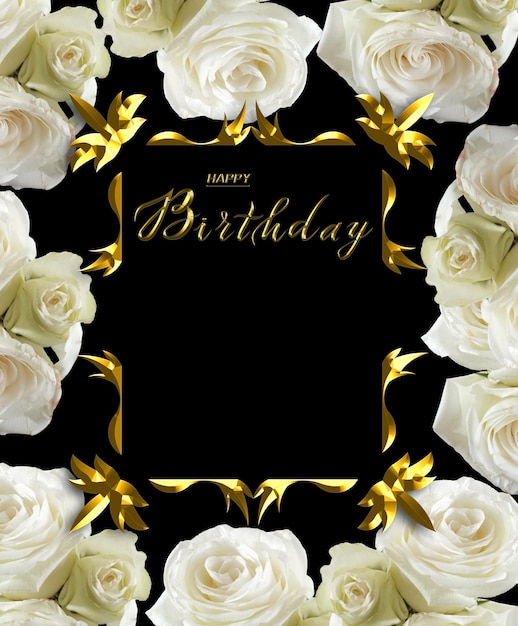 Hermosa tarjeta de cumpleaños para una mujer o niña con flores y oro