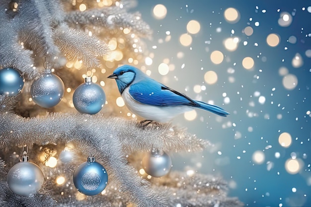 hermosa tarjeta de felicitación navideña con pájaro y árbol de navidadhermosa tarjeta de felicitación navideña con