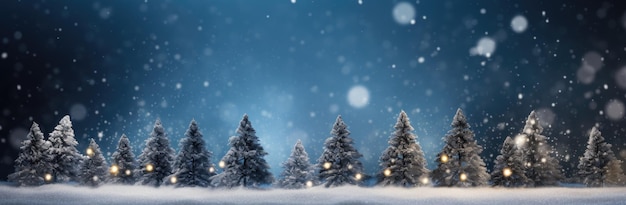 Hermosa tarjeta navideña con un abeto y nieve en la noche con espacio para texto IA generativa