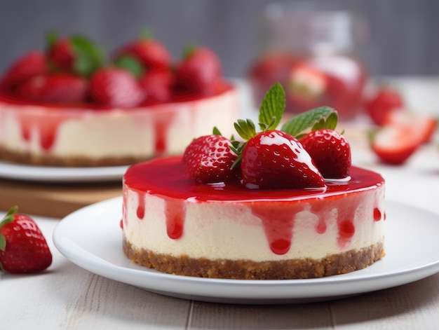 Hermosa tarta de queso con fresas casera IA generativa