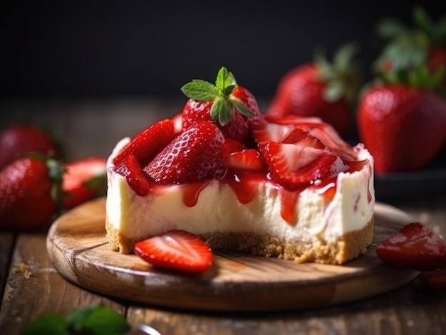 Foto hermosa tarta de queso con fresas casera ia generativa